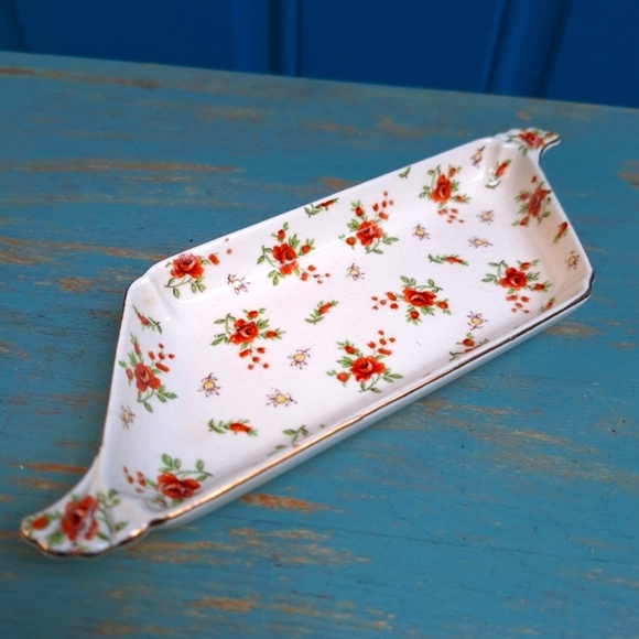 Vintage Porcelain Trinket Dish Vanity Tray Antique Gold Leaf Flowers Japan Mark - Picture 2 of 16